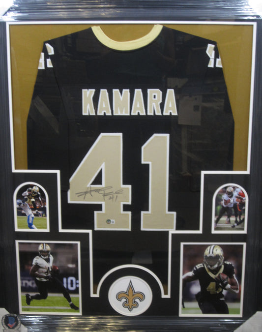 New Orleans Saints Alvin Kamara Hand Signed Autographed Custom Black Jersey Framed & Matted with BECKETT COA