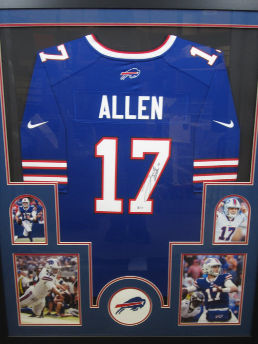 Buffalo Bills Josh Allen Hand Signed Autographed Authentic Blue Jersey Framed & Matted with BECKETT COA
