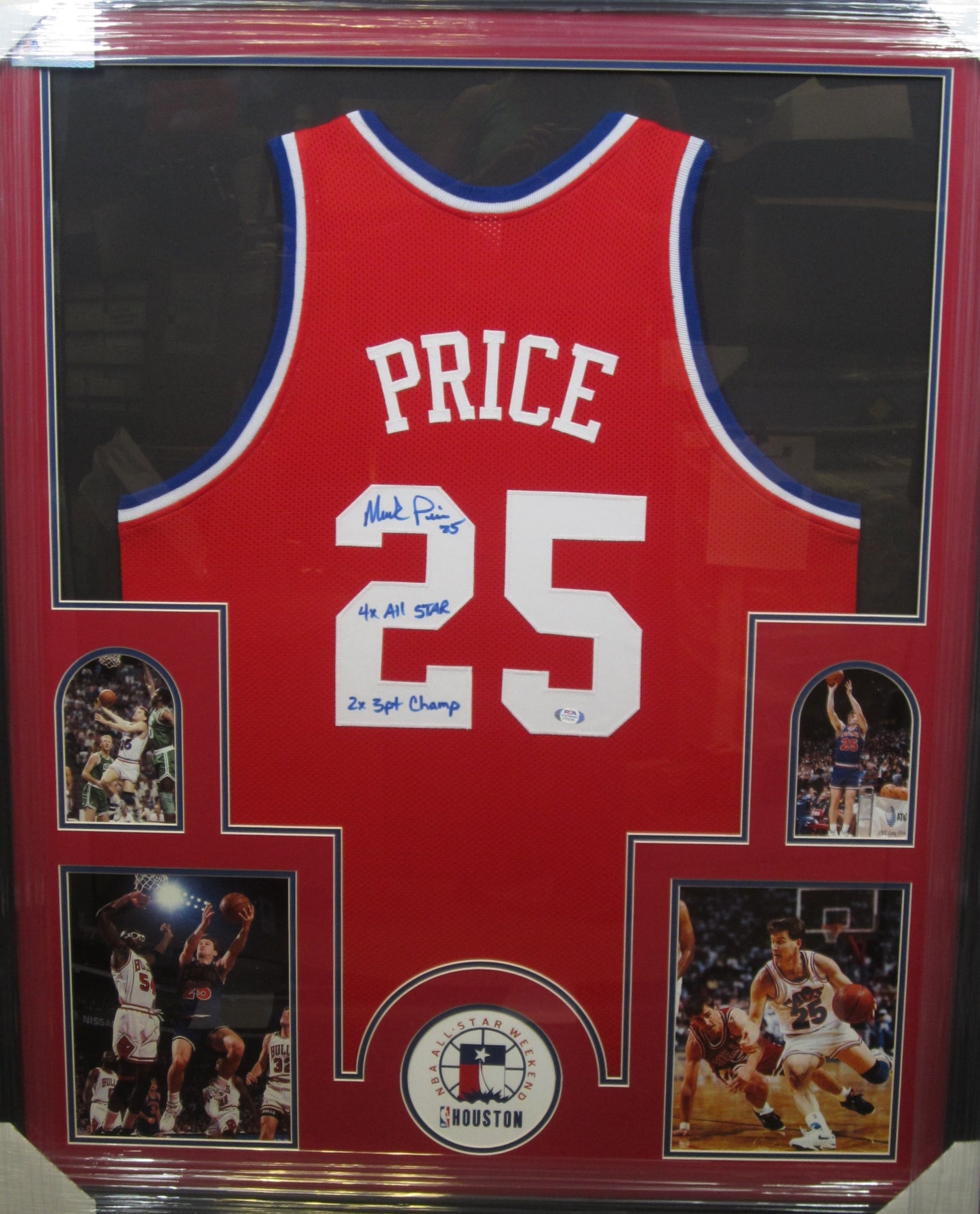 Houston NBA All-Star Mark Price Hand Signed Autographed Custom Red Jersey with 4x All Star & 2x 3pt Champ Inscriptions Framed & Matted with PSA COA