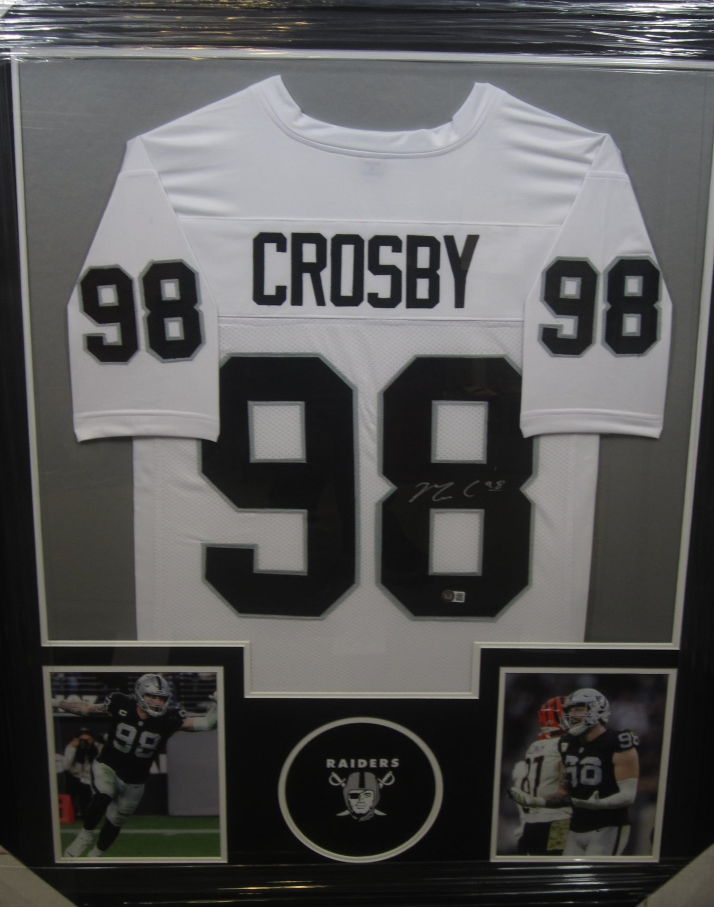 Las Vegas Raiders Maxx Crosby Hand Signed Autographed Custom White Jersey Framed & Matted with BECKETT COA