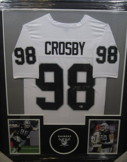 Las Vegas Raiders Maxx Crosby Hand Signed Autographed Custom White Jersey Framed & Matted with BECKETT COA