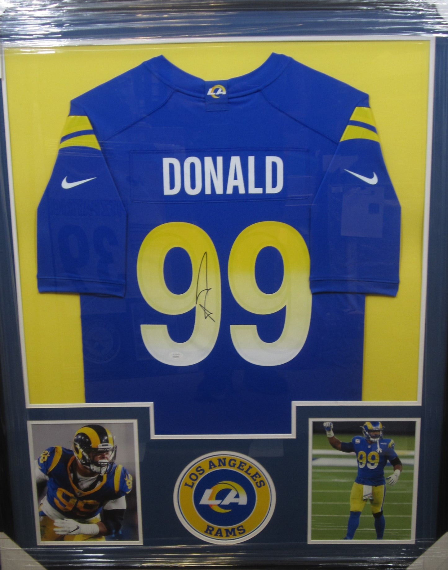 Los Angeles Rams Aaron Donald Hand Signed Autographed Authentic Blue Jersey Framed & Matted with JSA COA