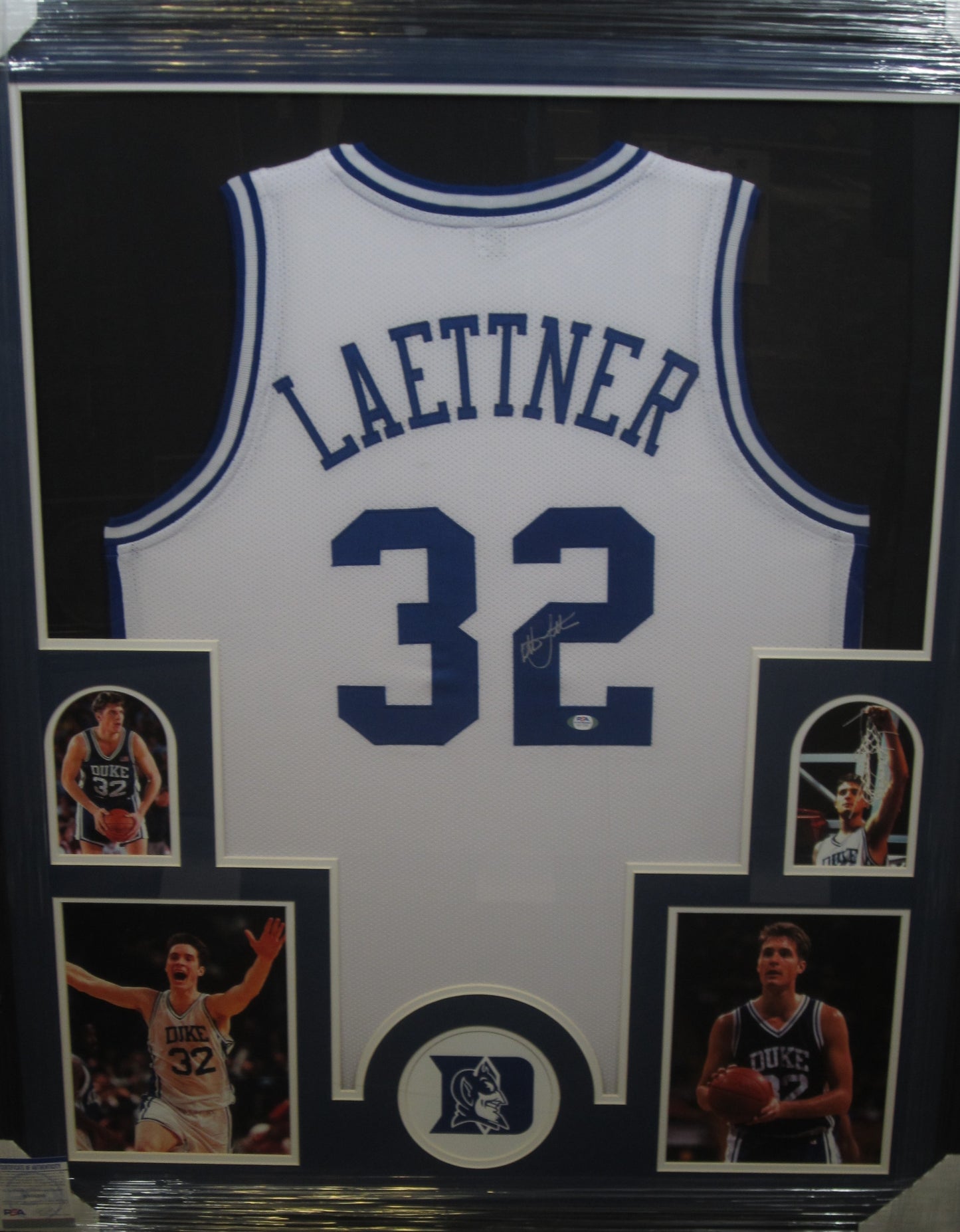 Duke University Blue Devils Christian Laettner Hand Signed Autographed Custom White Jersey Framed & Matted with PSA COA