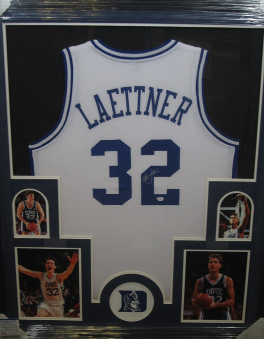 Duke University Blue Devils Christian Laettner Hand Signed Autographed Custom White Jersey Framed & Matted with PSA COA