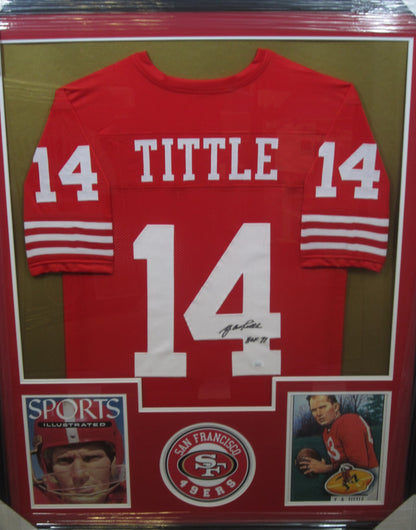 San Francisco 49ers Y.A. Tittle Signed Jersey with HOF 71 Inscription Framed & Matted with JSA COA YA