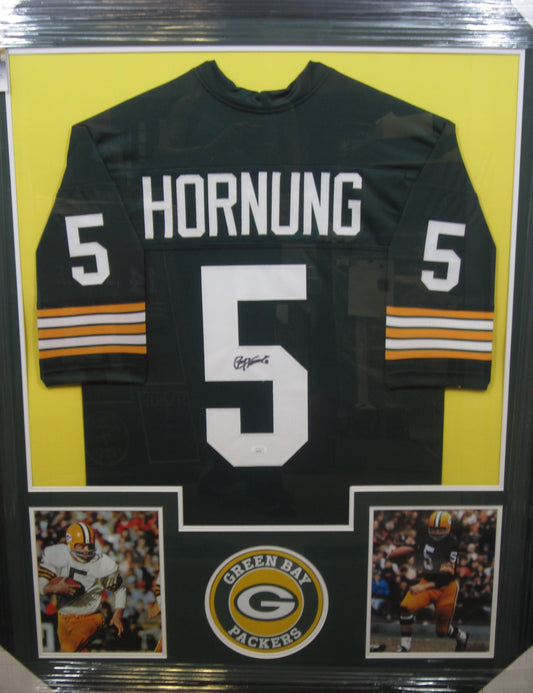 Green Bay Packers Paul Hornung Hand Signed Autographed Custom Green Jersey Framed & Matted with JSA COA
