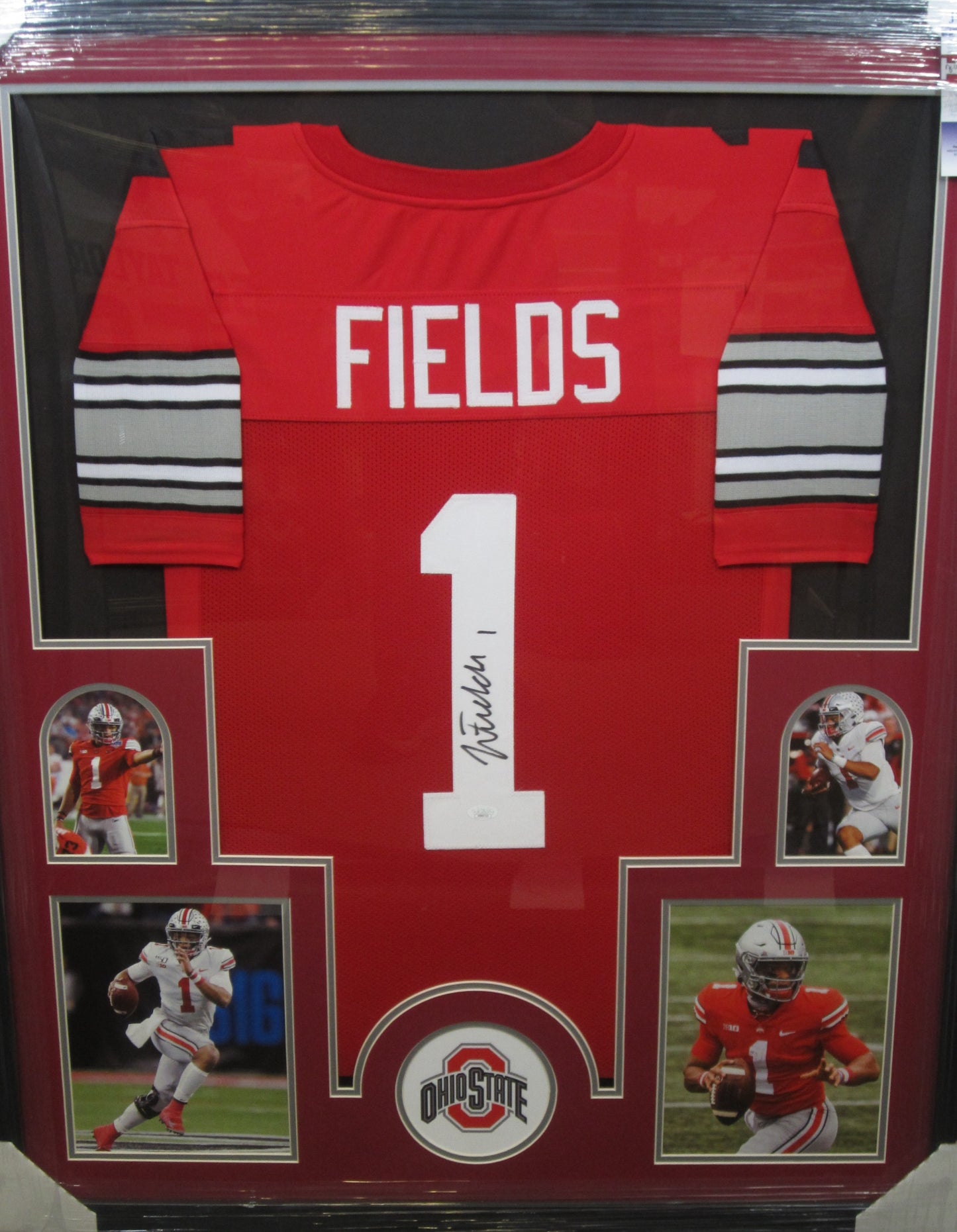 The Ohio State University Buckeyes Justin Fields Hand Signed Autographed Custom Red Jersey Framed & Matted with JSA COA