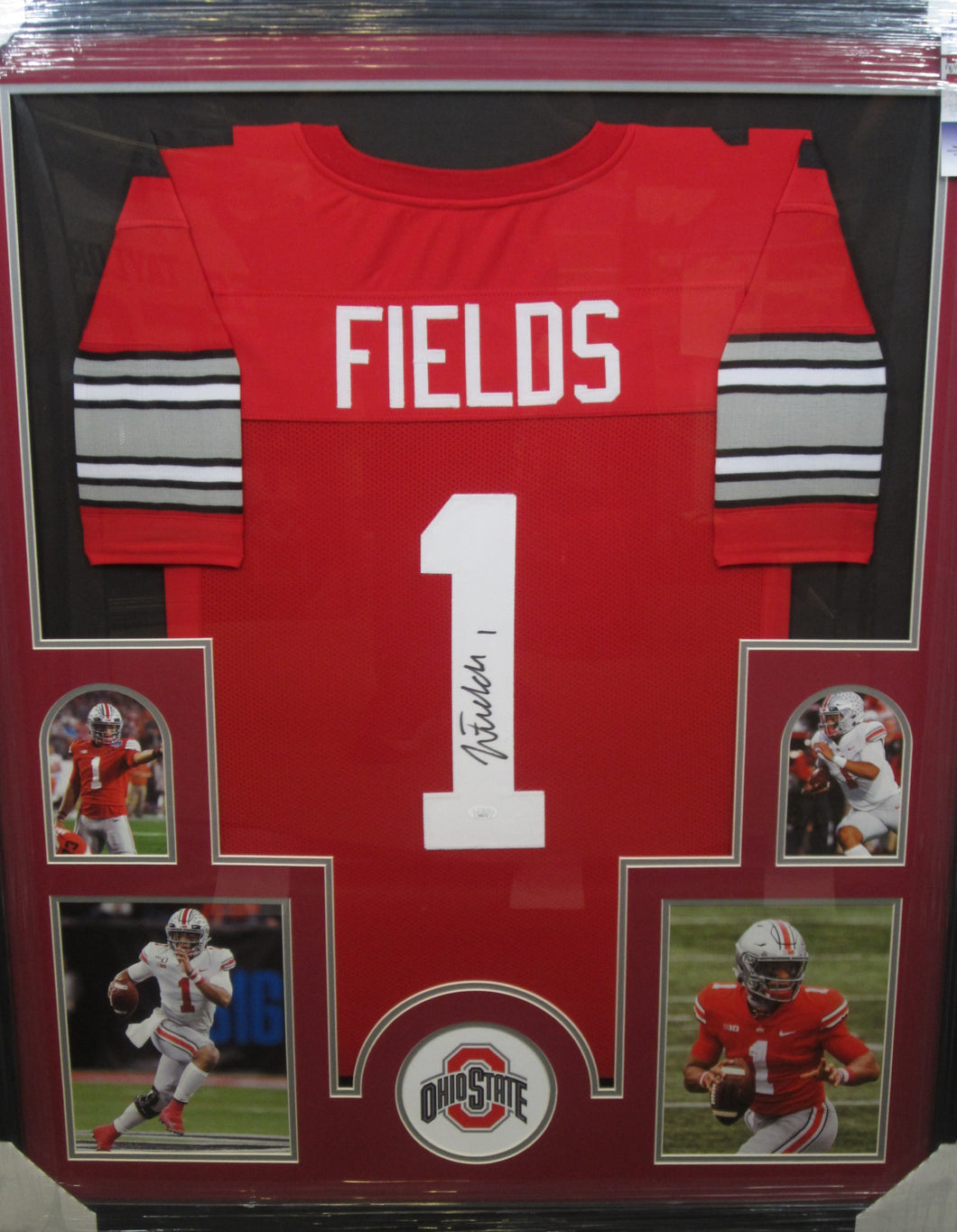 Ohio State Buckeyes Justin Fields SIGNED Framed Matted Jersey With JSA COA