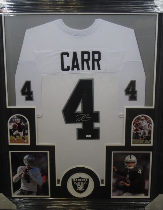 Oakland Raiders Derek Carr Hand Signed Autographed Custom White Jersey Framed & Matted with COA