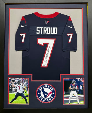 Houston Texas CJ Stroud Hand Signed Autographed Authentic Navy Blue Jersey Custom Framed & Matted with Fanatics COA