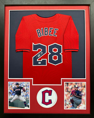 Cleveland Guardians Tanner Bibee Hand Signed Autographed Custom Red Jersey Framed & Matted with JSA COA