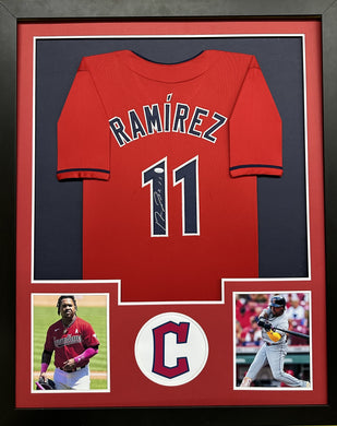 Cleveland Guardians Jose Ramirez Hand Signed Autographed Custom Red Jersey Framed & Matted with JSA COA