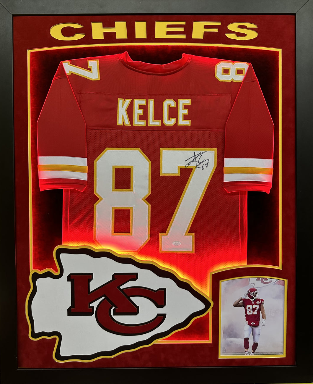 Kansas City Chiefs Travis Kelce Hand Signed Autographed Custom Red Jer Prime Time Sports Framing