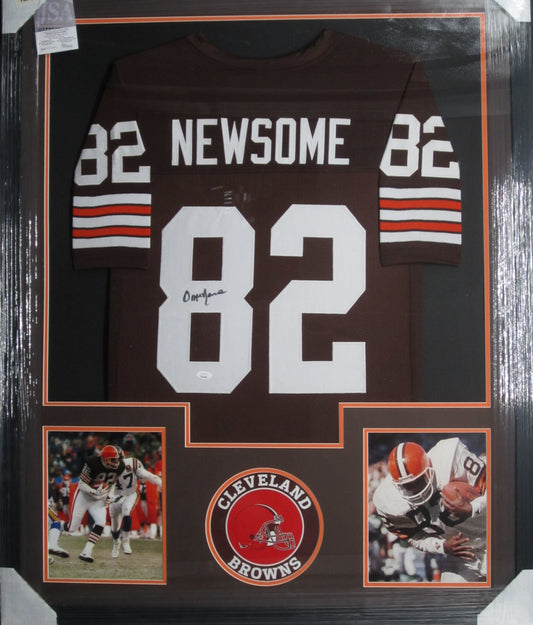 Cleveland Browns Ozzie Newsome Hand Signed Autographed Brown Jersey Framed & Matted with JSA COA