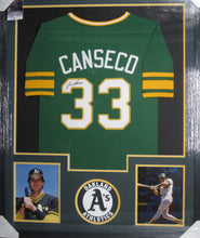 Load image into Gallery viewer, Oakland Athletics Jose Canseco Hand Signed Autographed Custom Green Jersey Framed &amp; Matted with JSA COA