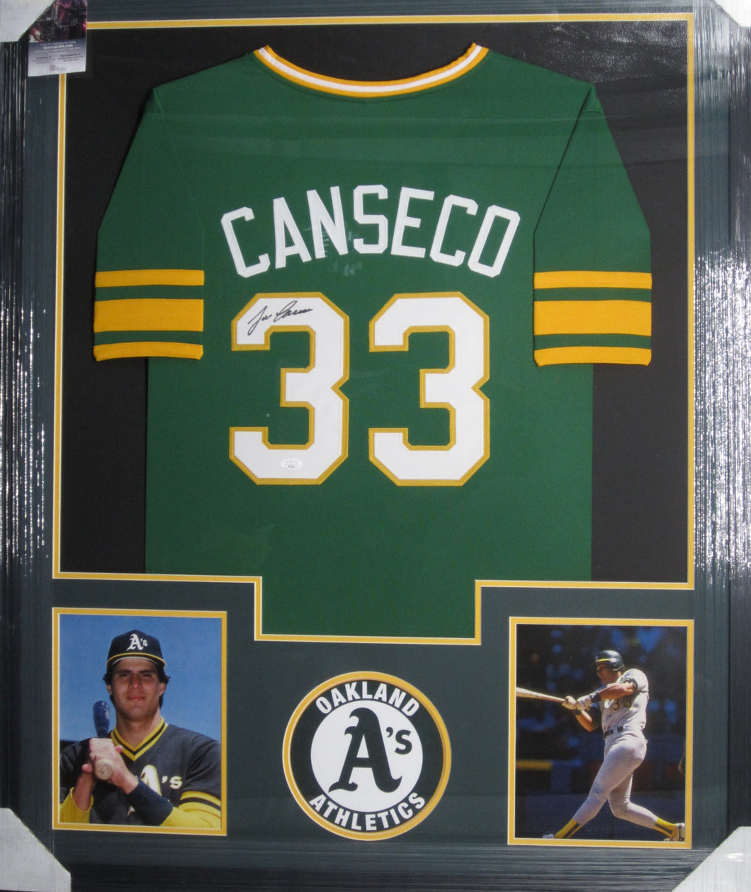 Oakland Athletics Jose Canseco Hand Signed Autographed Custom Green Jersey Framed & Matted with JSA COA