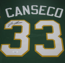 Load image into Gallery viewer, Oakland Athletics Jose Canseco Hand Signed Autographed Custom Green Jersey Framed &amp; Matted with JSA COA