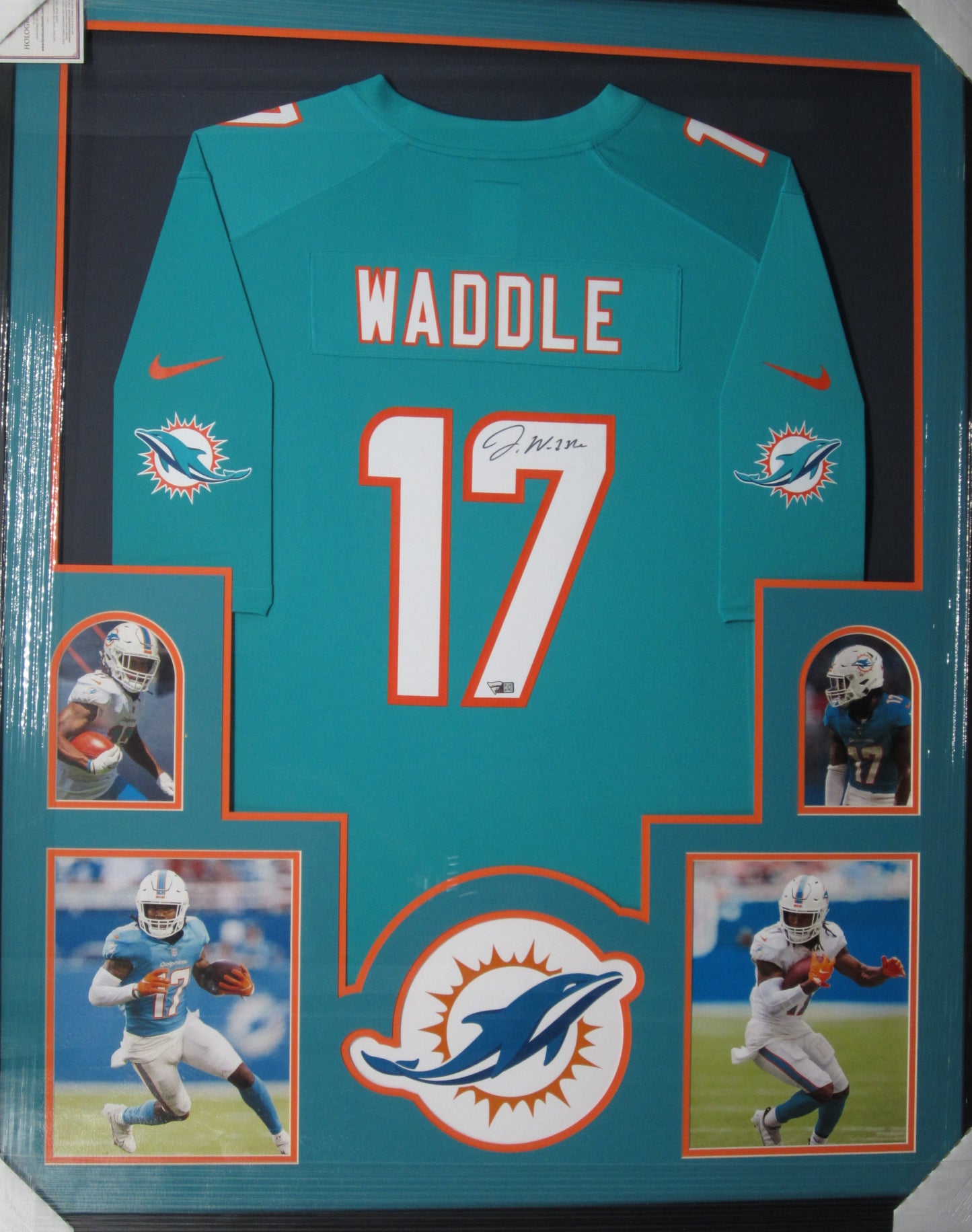 Miami Dolphins Jaylen Waddle Hand Signed Autographed Authentic Teal Jersey Framed & Matted with FANATICS Authentic COA