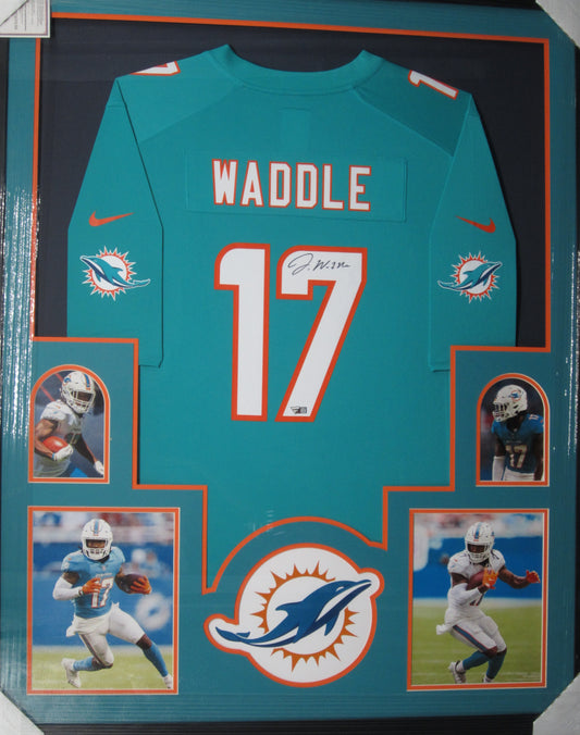 Miami Dolphins Jaylen Waddle Hand Signed Autographed Authentic Teal Jersey Framed & Matted with FANATICS Authentic COA