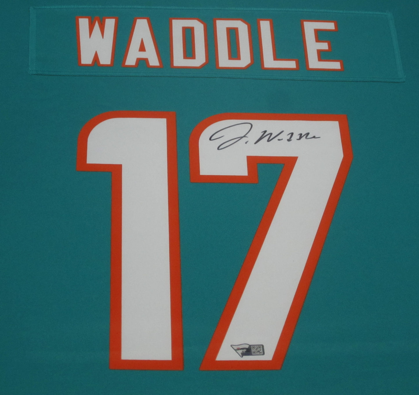 Miami Dolphins Jaylen Waddle Hand Signed Autographed Authentic Teal Jersey Framed & Matted with FANATICS Authentic COA