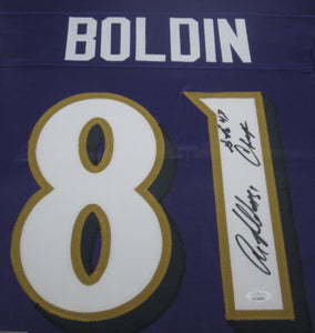 Baltimore Ravens Anquan Boldin Signed Jersey with SB 47 Champs Inscription Framed & Matted with JSA COA