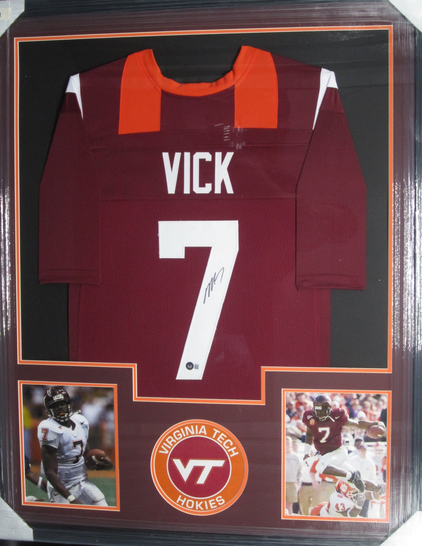Virginia Tech Hokies Michael Vick Hand Signed Autographed Custom Red Jersey Framed & Matted with BECKETT COA