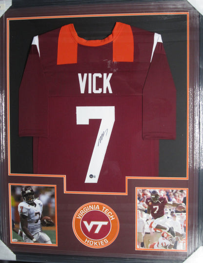 Virginia Tech Hokies Michael Vick Hand Signed Autographed Custom Red Jersey Framed & Matted with BECKETT COA