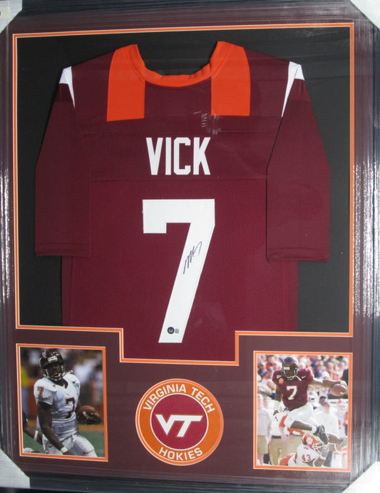 Virginia Tech Hokies Michael Vick Hand Signed Autographed Custom Red Jersey Framed & Matted with BECKETT COA