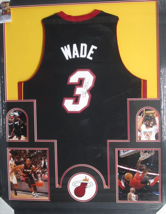 Miami Heat Dwayne Wade Hand Signed Autographed Custom Black Jersey Framed & Matted with JSA COA