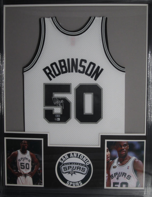 San Antonio Spurs David Robinson Hand Signed Autographed Custom White Jersey Framed & Matted with BECKETT COA