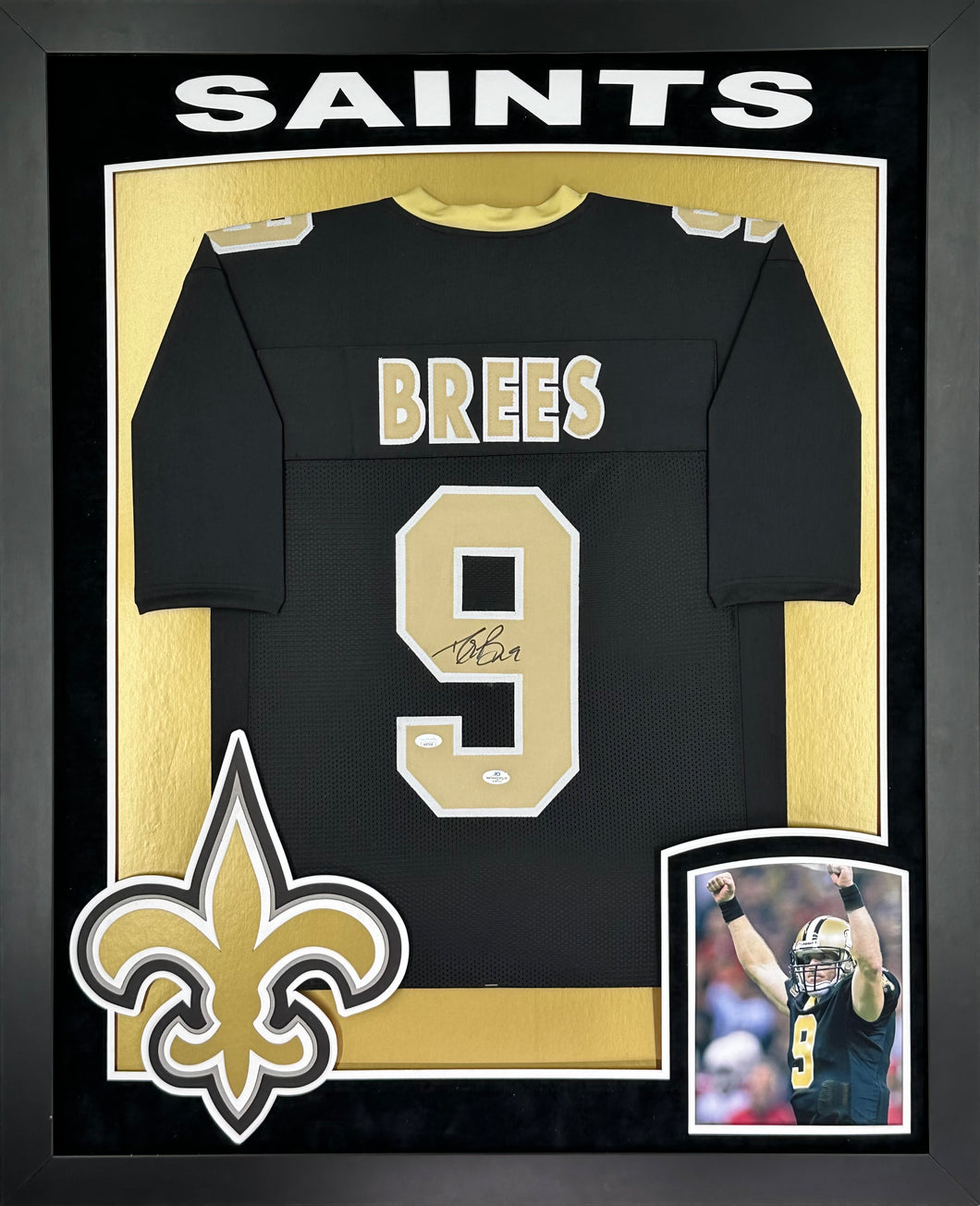 New Orleans Saints Drew Brees Hand Signed Autographed Custom Black Jersey Framed & Double Suede Matted with XL 3D Logo and Team Name Cutout with JSA & Fivestar COA