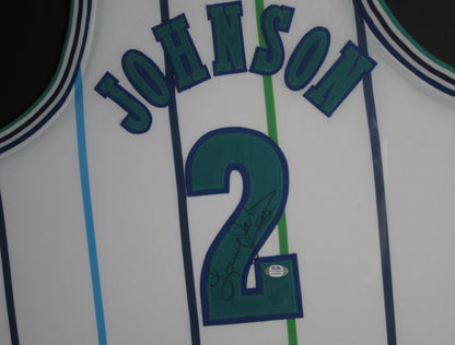 Charlotte Hornets Larry Johnson Hand Signed Autographed Custom Striped Jersey Framed & Matted with PSA COA