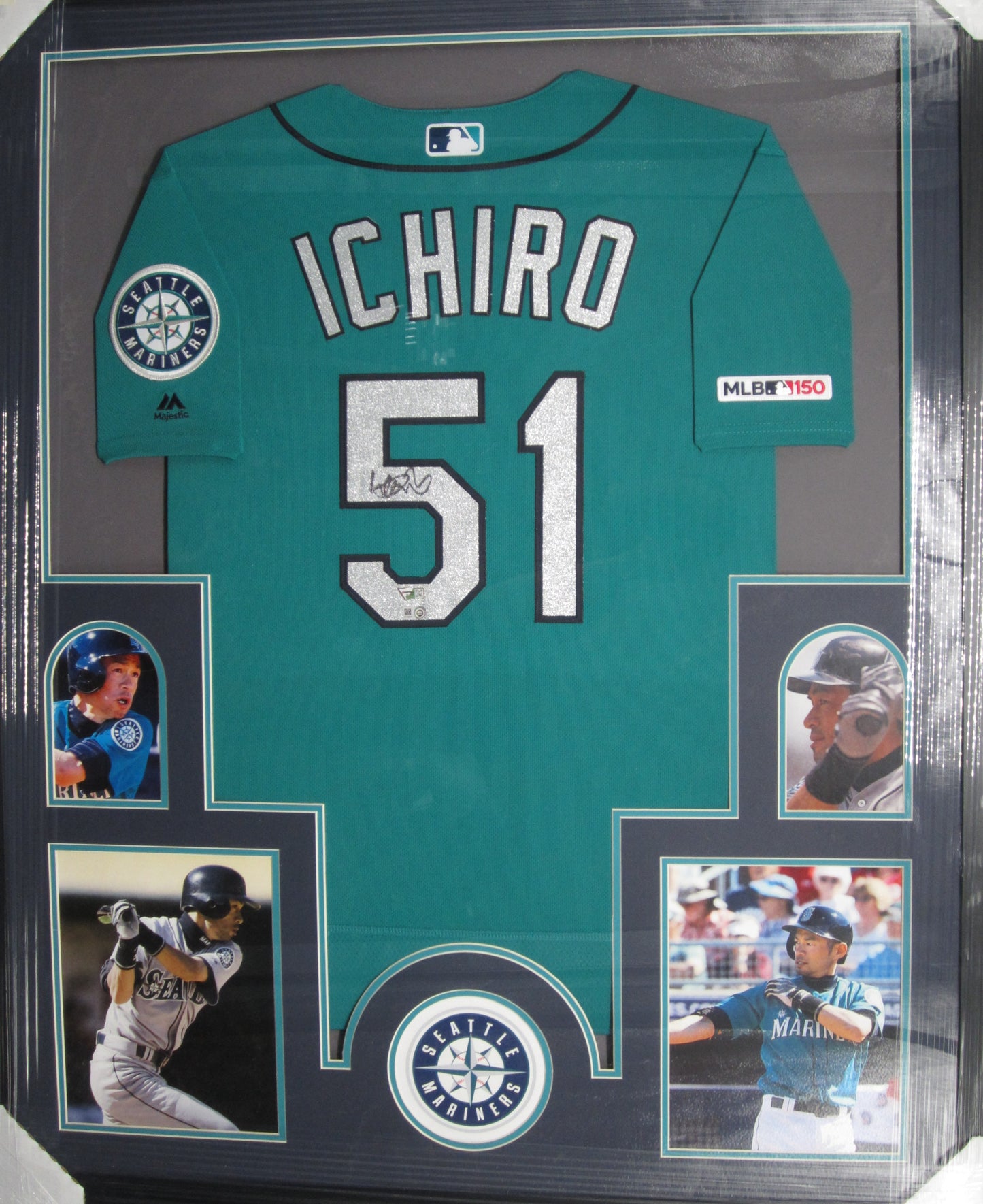 Seattle Mariners Ichiro Suzuki Hand Signed Autographed Authentic Teal Jersey Framed & Matted with FANATICS COA