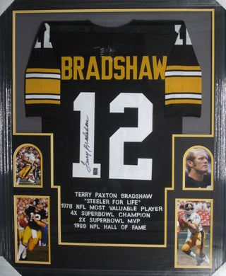 Pittsburgh Steelers Terry Bradshaw Signed Lifetime Achievements Stat Jersey Framed & Matted with Terry Bradshaw Hologram COA