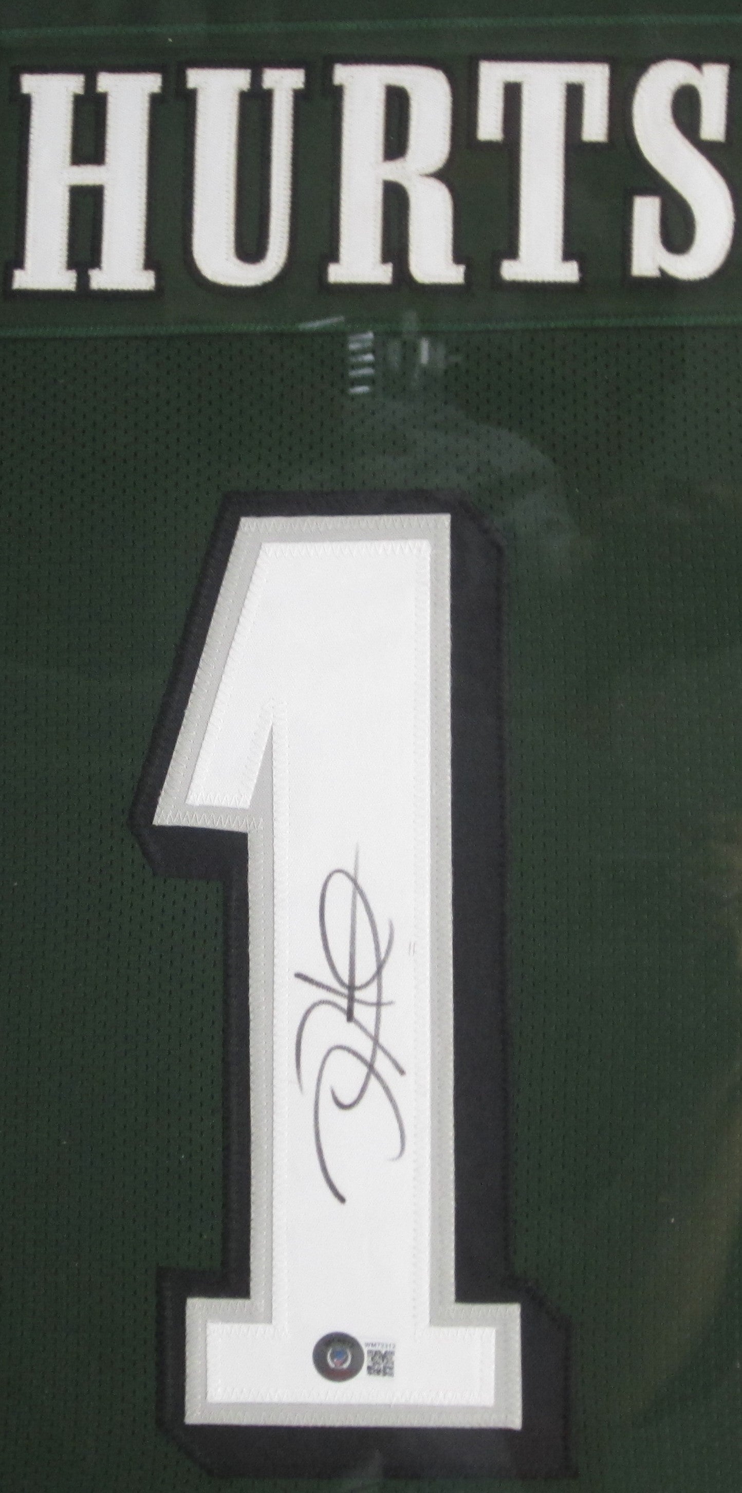 Philadelphia Eagles Jalen Hurts Hand Signed Autographed Custom Green Jersey Framed & Matted with BECKETT COA