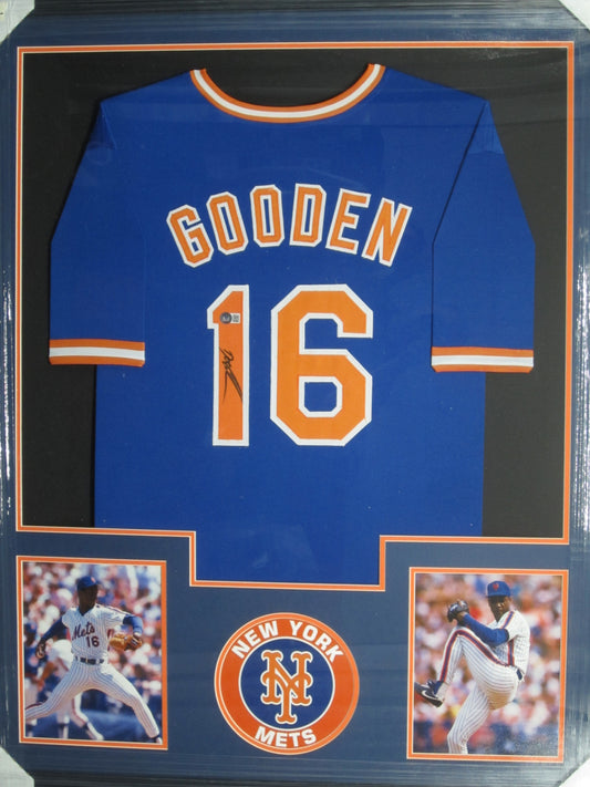New York Mets Dwight Gooden Hand Signed Autographed Custom Blue Jersey Framed & Matted with BECKETT COA
