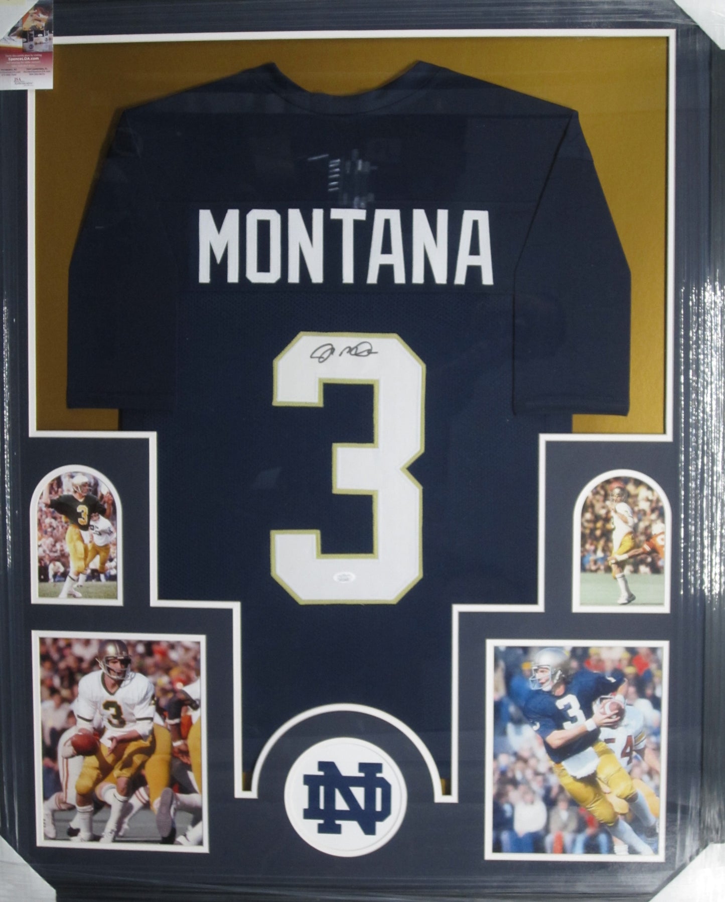 Notre Dame Fighting Irish Joe Montana Hand Signed Autographed Custom Blue Jersey Framed & Matted with JSA COA