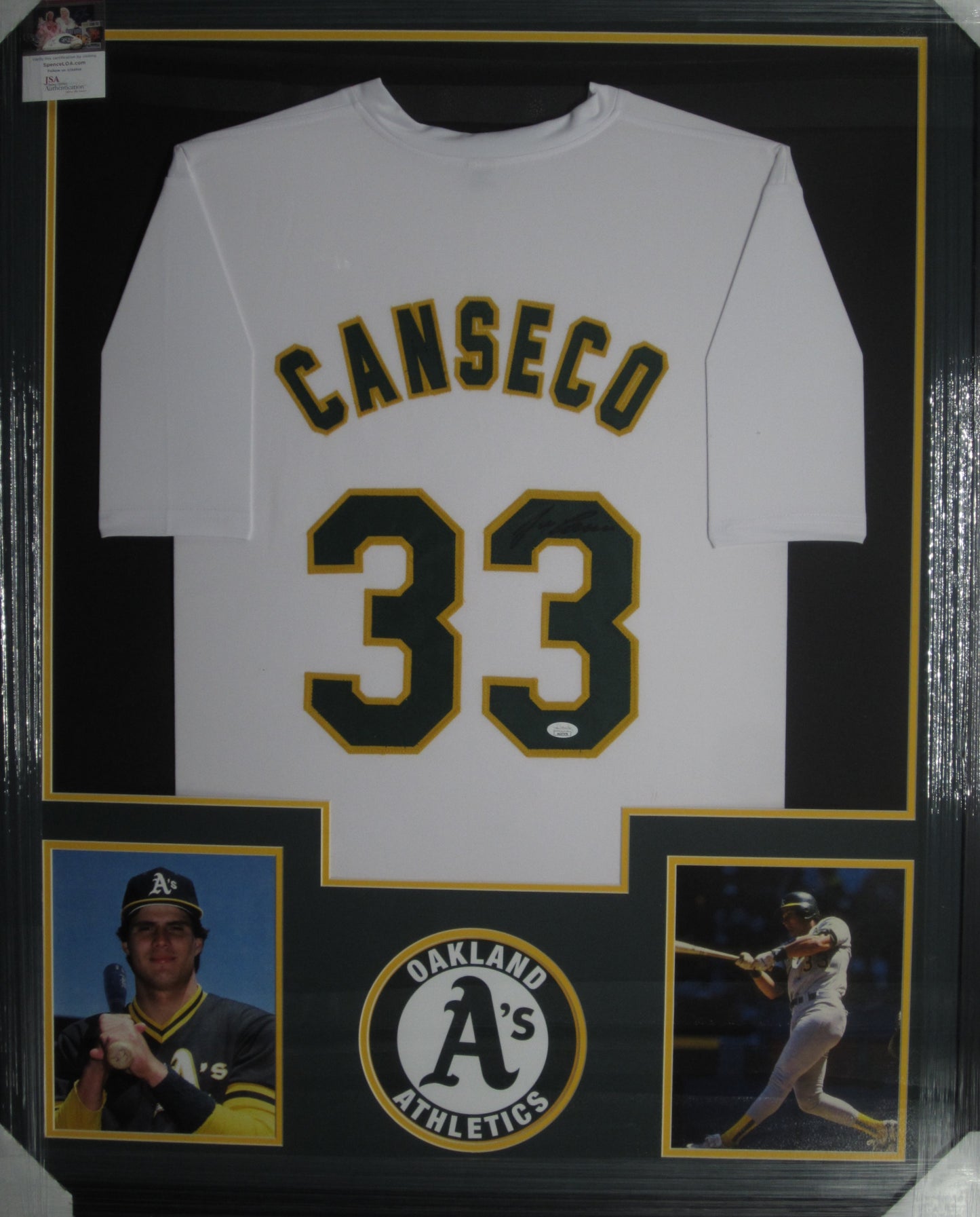 Oakland Athletics Jose Canseco Hand Signed Autographed Custom White Jersey Framed & Matted with JSA COA