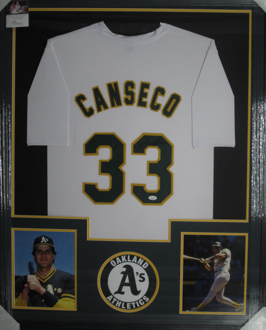 Oakland Athletics Jose Canseco Hand Signed Autographed Custom White Jersey Framed & Matted with JSA COA
