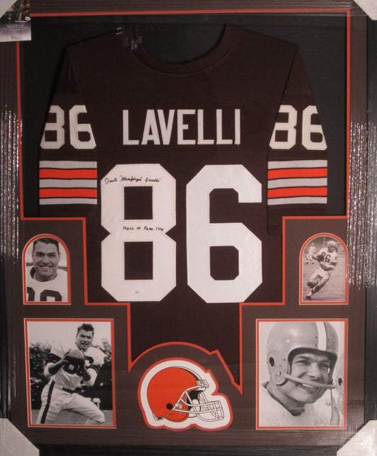 Cleveland Browns Dante Lavelli Hand Signed Autographed Jersey with "Gluefingers" & Hall of Fame 1975 Inscriptions Framed & Matted with JSA COA