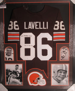 Cleveland Browns Dante Lavelli Signed Jersey with "Gluefingers" & Hall of Fame 1975 Inscriptions Framed & Matted with JSA COA