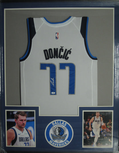 Dallas Mavericks Luka Doncic Hand Signed Autographed Custom White Jersey Framed & Matted with COA