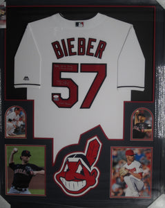 Cleveland Indians Shane Bieber Signed Jersey with 2020 AL CY Young + Triple Crown & Not Justin Inscriptions Framed & Matted with JSA COA