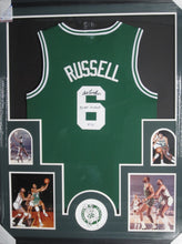 Load image into Gallery viewer, Boston Celtics Bill Russell Signed Jersey with #6, 5x MVP, &amp; 11X Champ Inscriptions Framed &amp; Matted with PSA COA