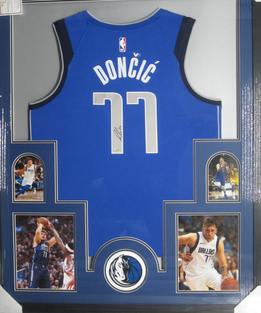 Dallas Mavericks Luka Doncic Hand Signed Autographed Custom Blue Jersey Framed & Matted with FANATICS Authentic COA