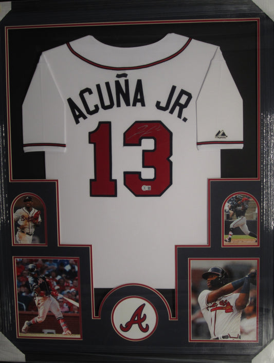 Atlanta Braves Ronald Acuna Jr. Hand Signed Autographed Custom White Jersey Framed & Matted with BECKETT COA