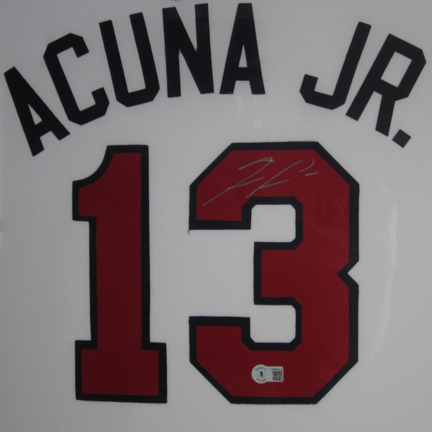 Atlanta Braves Ronald Acuna Jr. Hand Signed Autographed Custom White Jersey Framed & Matted with BECKETT COA