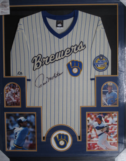 Milwaukee Brewers Paul Molitor Hand Signed Autographed Pin Striped Authentic Jersey Framed & Matted with JSA COA