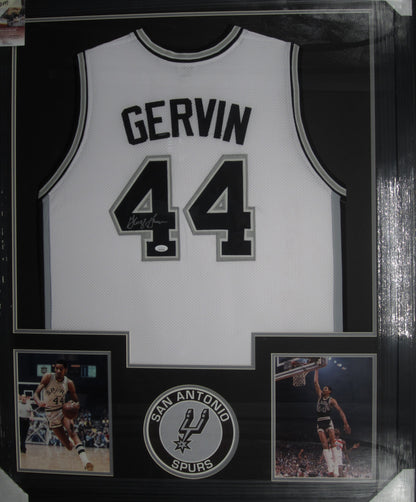 San Antonio Spurs George Gervin Hand Signed Autographed Custom White Jersey Framed & Matted with JSA COA