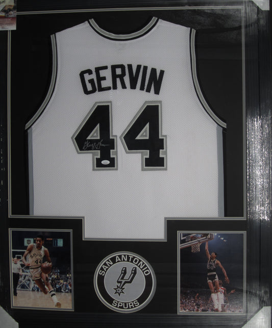 San Antonio Spurs George Gervin Hand Signed Autographed Custom White Jersey Framed & Matted with JSA COA
